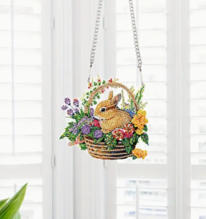 Diamond Painting Hase Im Blumenkorb zum Aufhängen